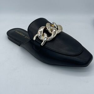 Madden Girl Squireee Womens Mules Size 6.5 Black Faux Leather Gold Chain New